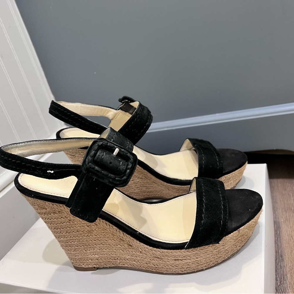 Marc Fisher- Hipiee 2 black, suede, wedge sandal, size 8.5